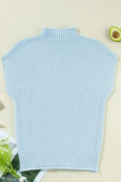 Best Dear-Lover High Neck Bat Short Sleeve Sweater Iceland Blue