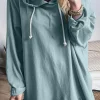 Clearance Dear-Lover Solid Ruffled Hem Loose Fit Tunic Hoodie Iceland Blue