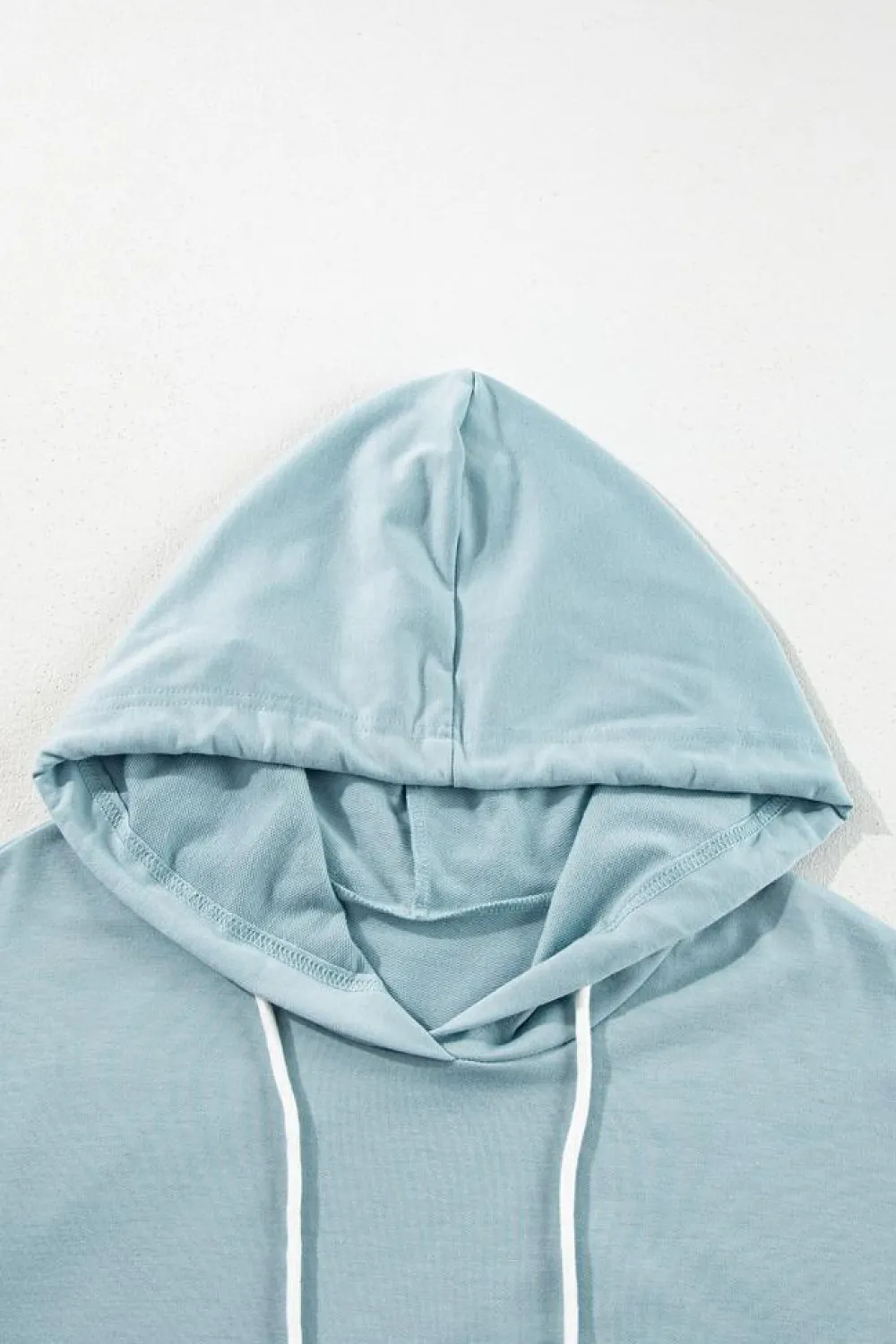 Clearance Dear-Lover Solid Ruffled Hem Loose Fit Tunic Hoodie Iceland Blue