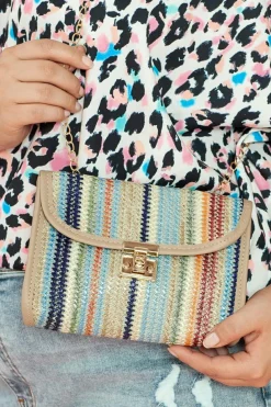 Fashion Dear-Lover Striped Crochet Flapped Single Shoulder Bag Iceland Blue