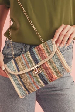 Fashion Dear-Lover Striped Crochet Flapped Single Shoulder Bag Iceland Blue