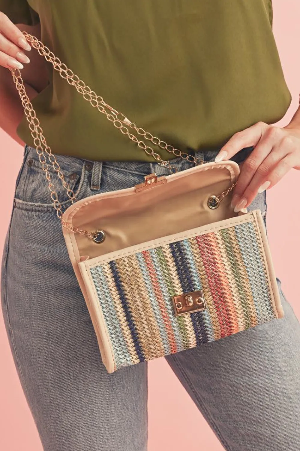 Fashion Dear-Lover Striped Crochet Flapped Single Shoulder Bag Iceland Blue
