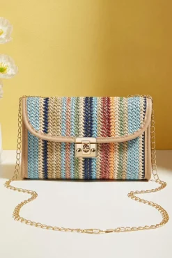 Fashion Dear-Lover Striped Crochet Flapped Single Shoulder Bag Iceland Blue