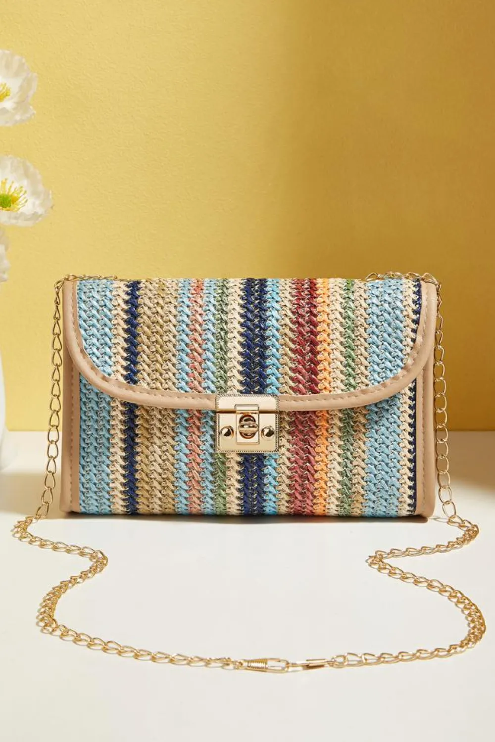 Fashion Dear-Lover Striped Crochet Flapped Single Shoulder Bag Iceland Blue