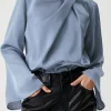 Discount Dear-Lover Asymmetric Pleated Turtleneck Bell Sleeve Blouse Ivy