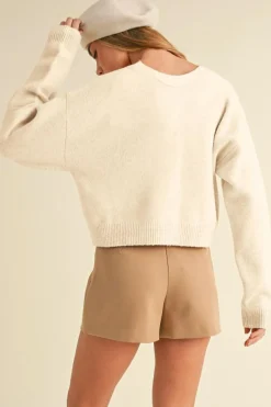 Sale Dear-Lover Bowknot Front Loose V Neck Knitted Cardigan Jet Stream