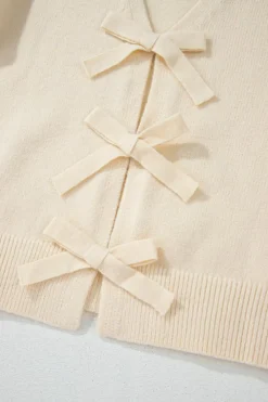 Sale Dear-Lover Bowknot Front Loose V Neck Knitted Cardigan Jet Stream