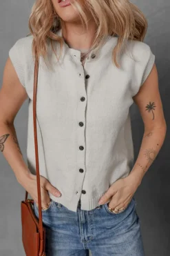 Best Dear-Lover Button Up O Neck Sweater Vest Jet Stream