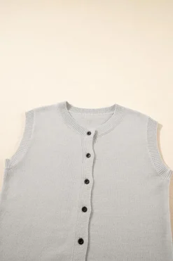 Best Dear-Lover Button Up O Neck Sweater Vest Jet Stream