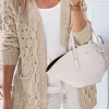Best Dear-Lover Cable Knit Eyelet Side Pockets Baggy Cardigan Jet Stream