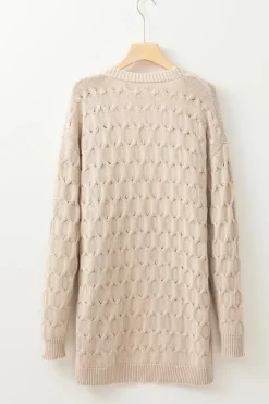 Best Dear-Lover Cable Knit Eyelet Side Pockets Baggy Cardigan Jet Stream