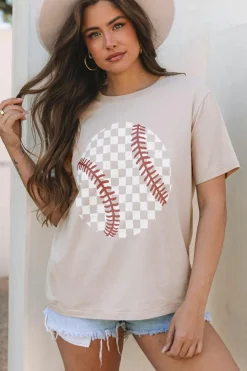 Best Dear-Lover Checkered Baseball Graphic Tee Jet Stream