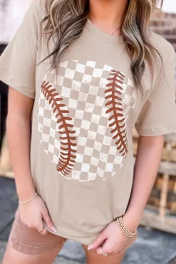 Best Dear-Lover Checkered Baseball Graphic Tee Jet Stream
