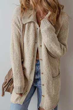 Sale Dear-Lover Collared Drop Shoulder Button Up Cardigan with Pocket Jet Stream