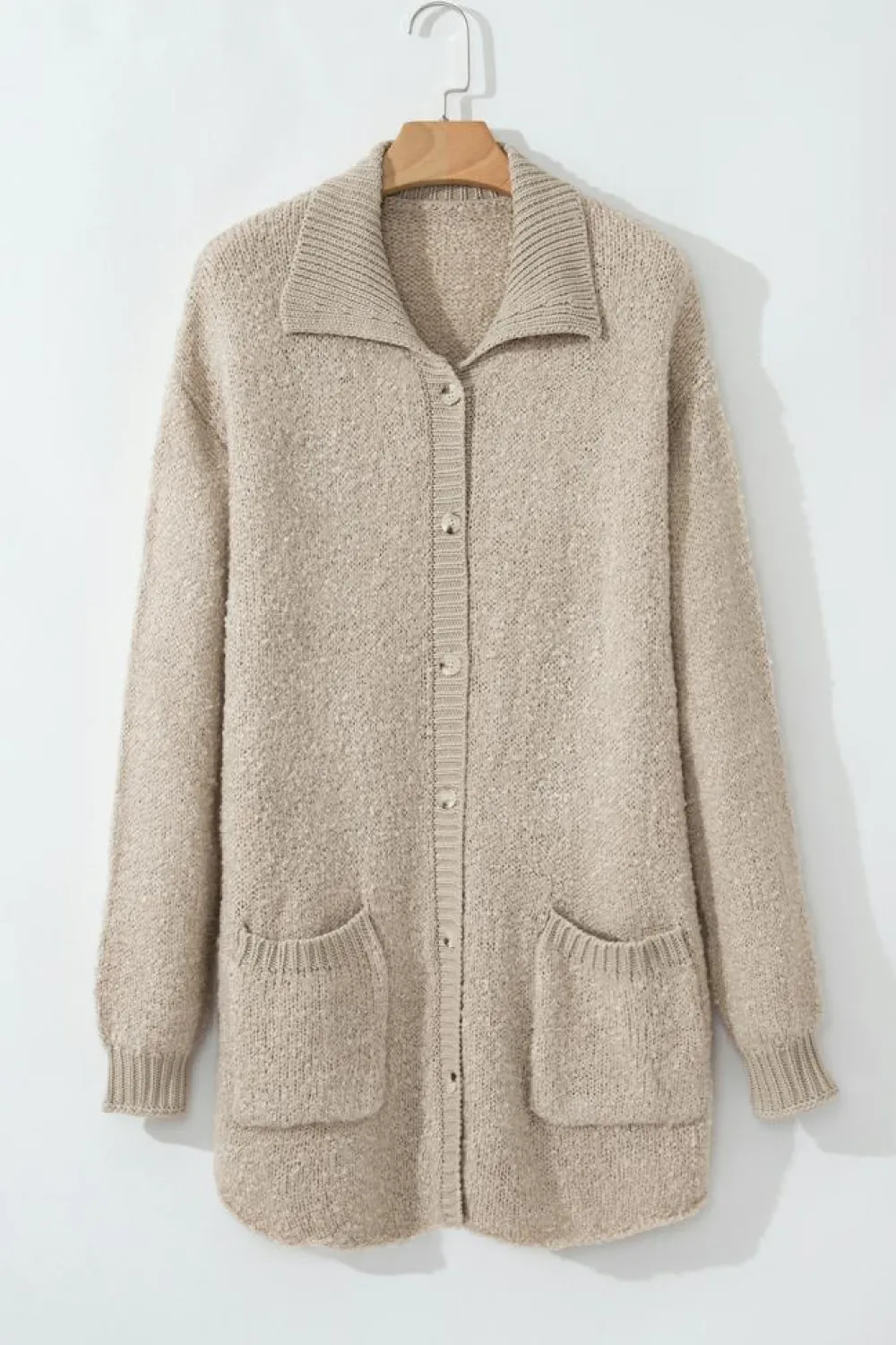 Sale Dear-Lover Collared Drop Shoulder Button Up Cardigan with Pocket Jet Stream