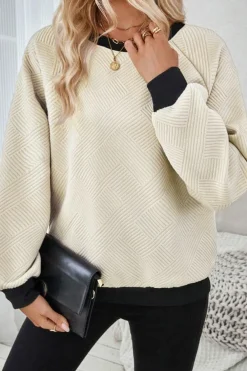 Outlet Dear-Lover Color Block Edge Raglan Sleeve Crew Neck Textured Top Jet Stream