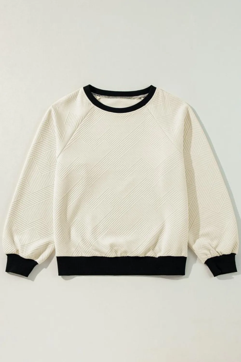 Outlet Dear-Lover Color Block Edge Raglan Sleeve Crew Neck Textured Top Jet Stream