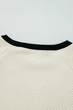 Outlet Dear-Lover Color Block Edge Raglan Sleeve Crew Neck Textured Top Jet Stream