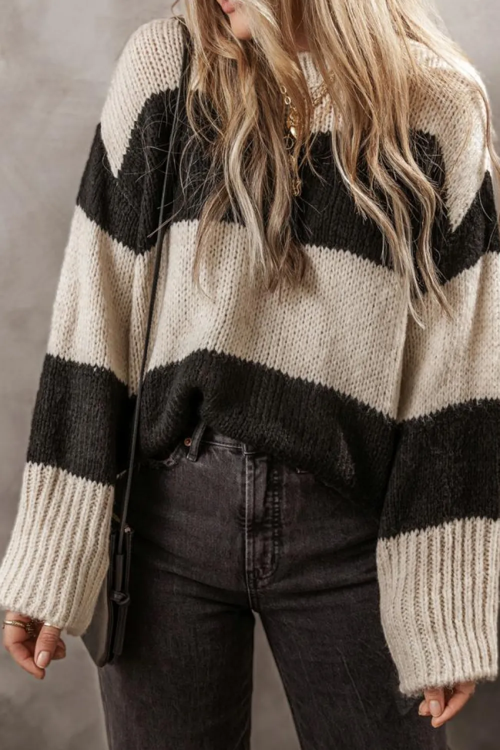 Hot Dear-Lover Colorblock Loose Pullover Sweater Jet Stream