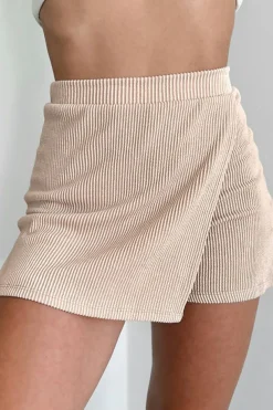 Fashion Dear-Lover Corded Elastic High Waist Wrap Skort Jet Stream