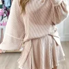 Discount Dear-Lover Corded Lantern Sleeve Top High Waist Ruffled Mini Skirt Set Jet Stream