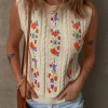 Discount Dear-Lover Embroidered Floral Cable Knit Sweater Vest Jet Stream