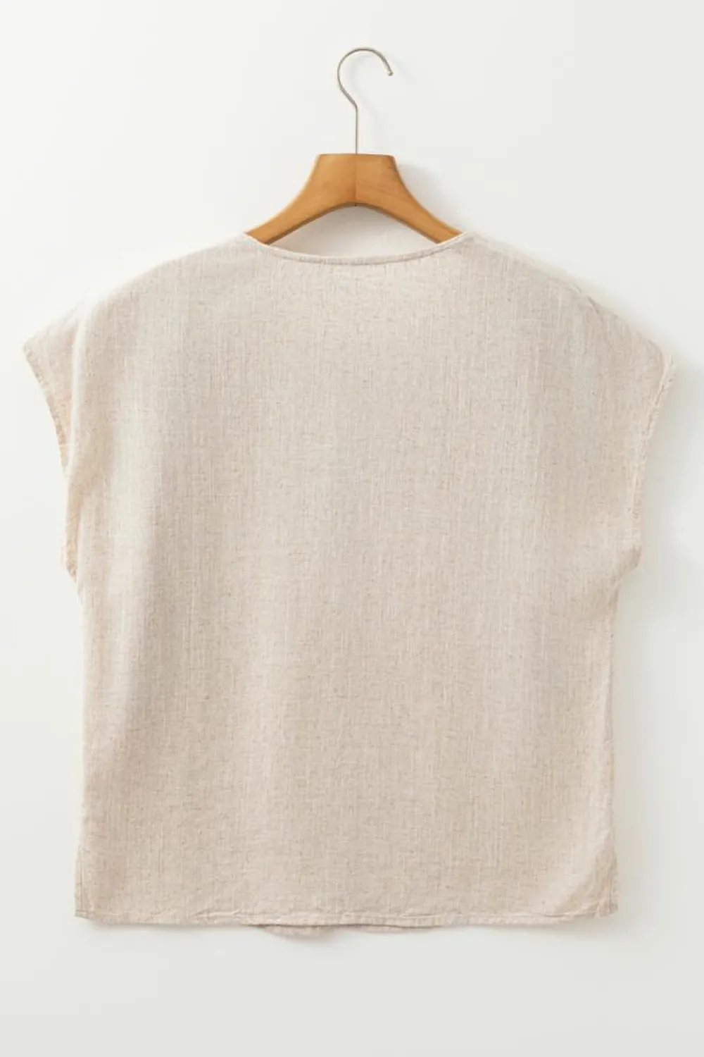 Clearance Dear-Lover Geometric Embroidered Short Sleeve Tassel Tied V Neck Blouse Jet Stream