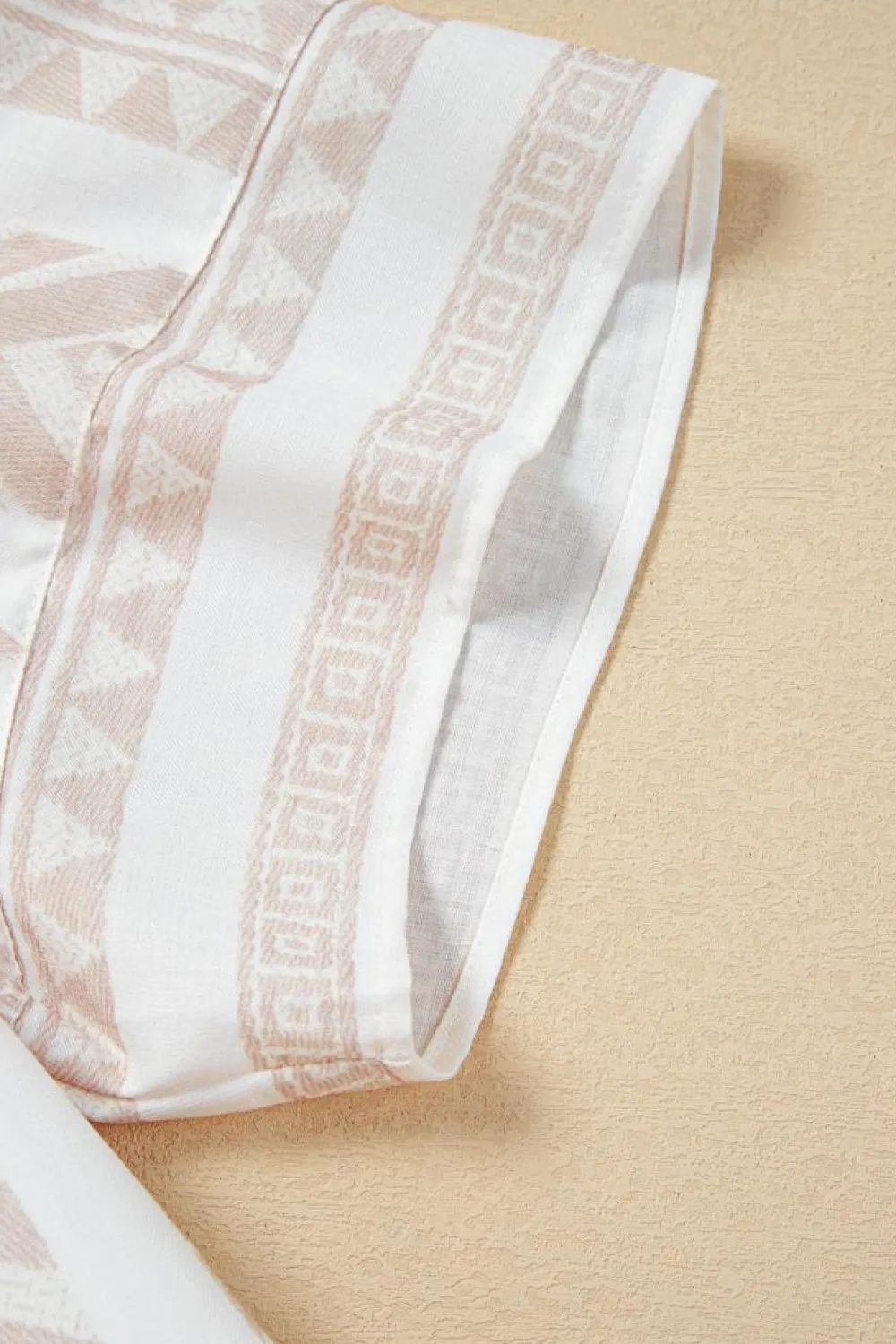 Discount Dear-Lover Geometric Jacquard Split V Neck Short Sleeve Blouse Jet Stream