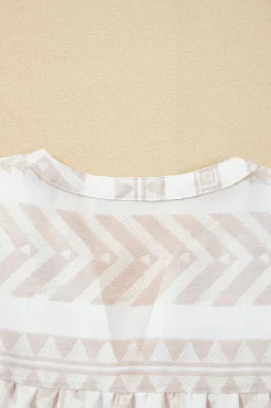 Discount Dear-Lover Geometric Jacquard Split V Neck Short Sleeve Blouse Jet Stream