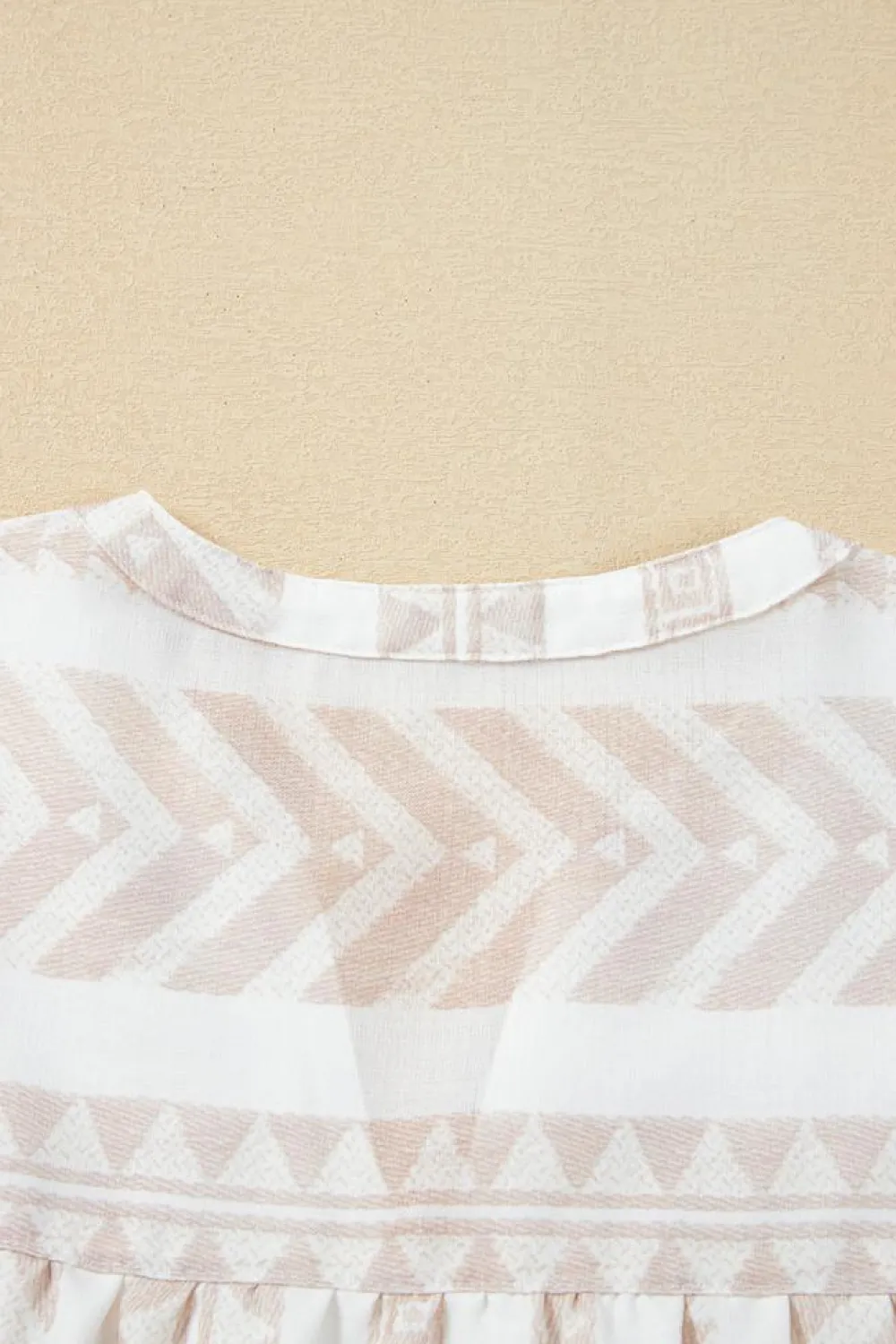 Discount Dear-Lover Geometric Jacquard Split V Neck Short Sleeve Blouse Jet Stream