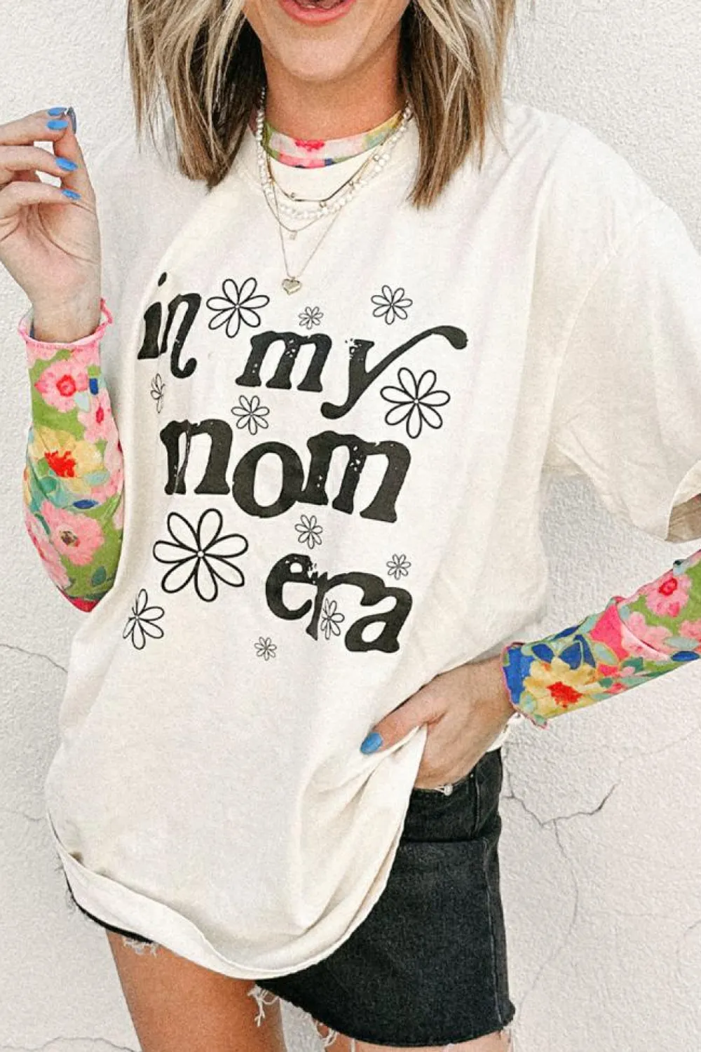 Hot Dear-Lover In My mom Era Graphic Loose Casual Tee Jet Stream