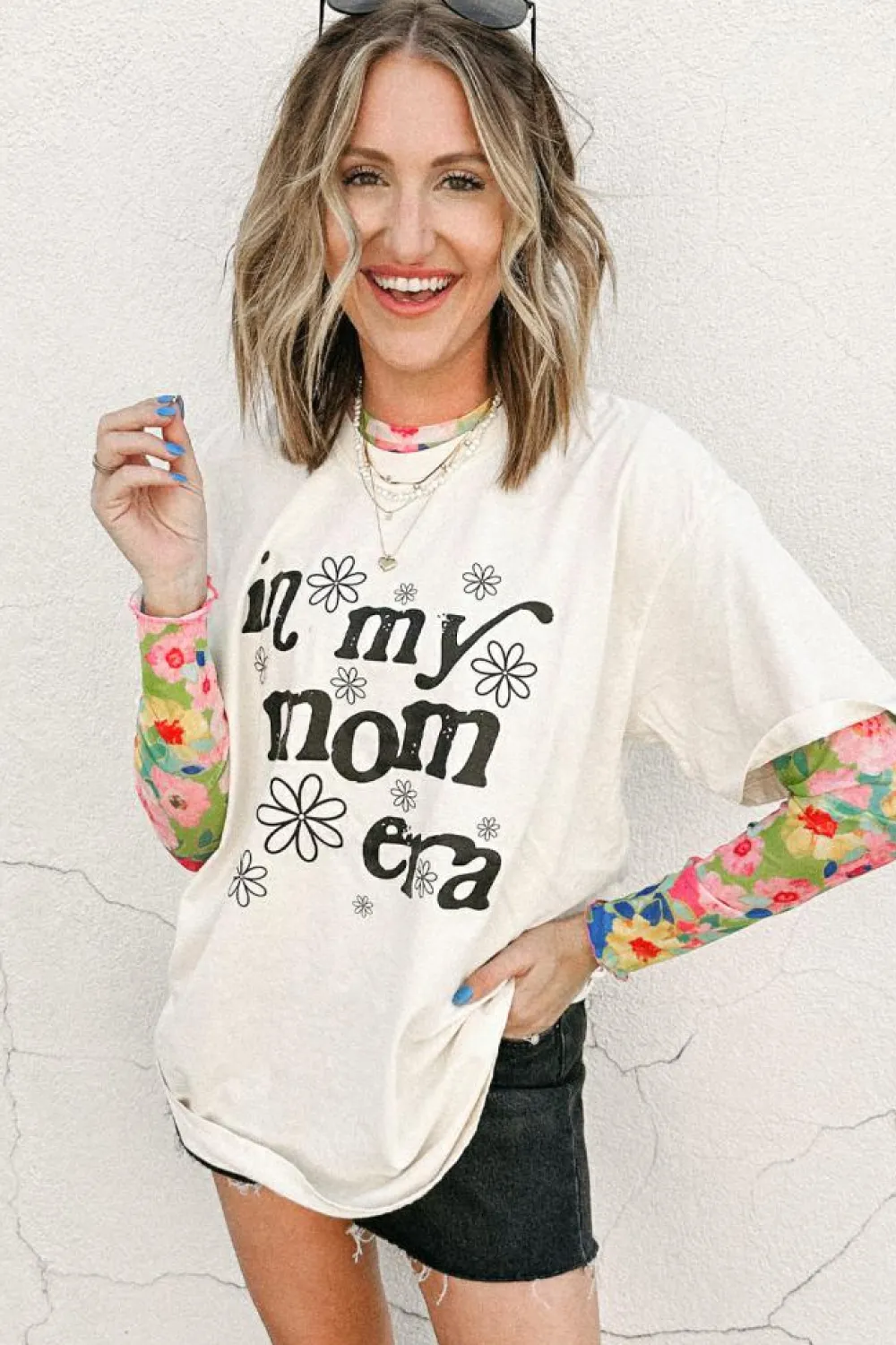 Hot Dear-Lover In My mom Era Graphic Loose Casual Tee Jet Stream