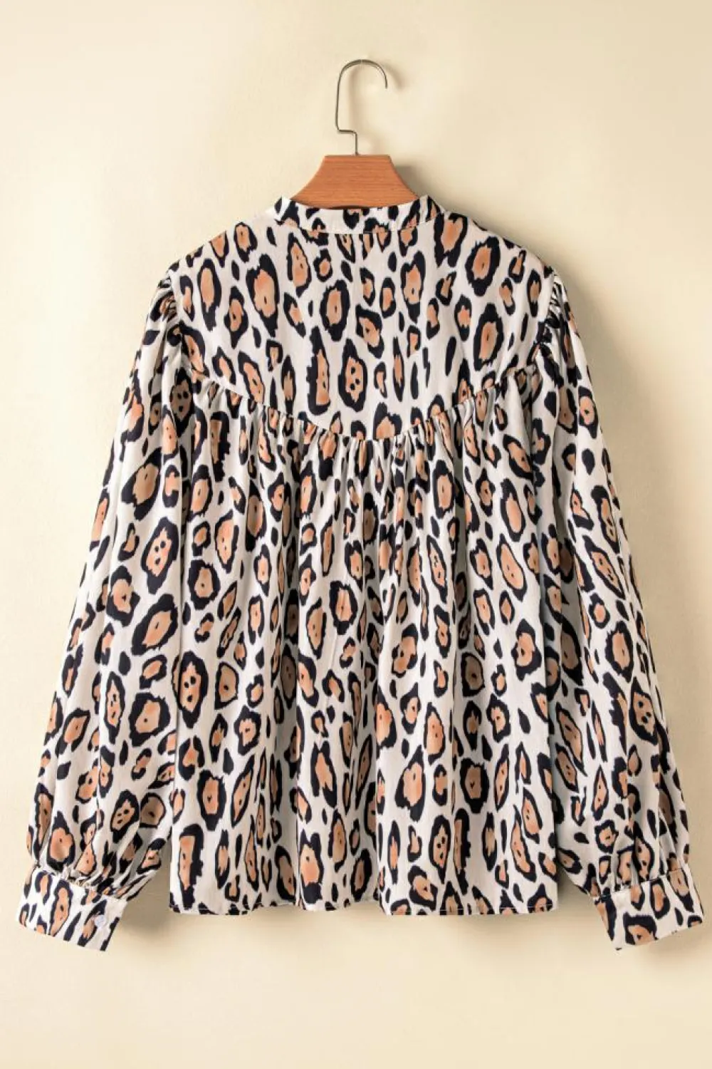 Clearance Dear-Lover Oversized Leopard Print Balloon Sleeve Casual Shirt Jet Stream
