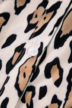 Clearance Dear-Lover Oversized Leopard Print Balloon Sleeve Casual Shirt Jet Stream