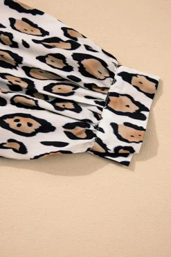 Clearance Dear-Lover Oversized Leopard Print Balloon Sleeve Casual Shirt Jet Stream
