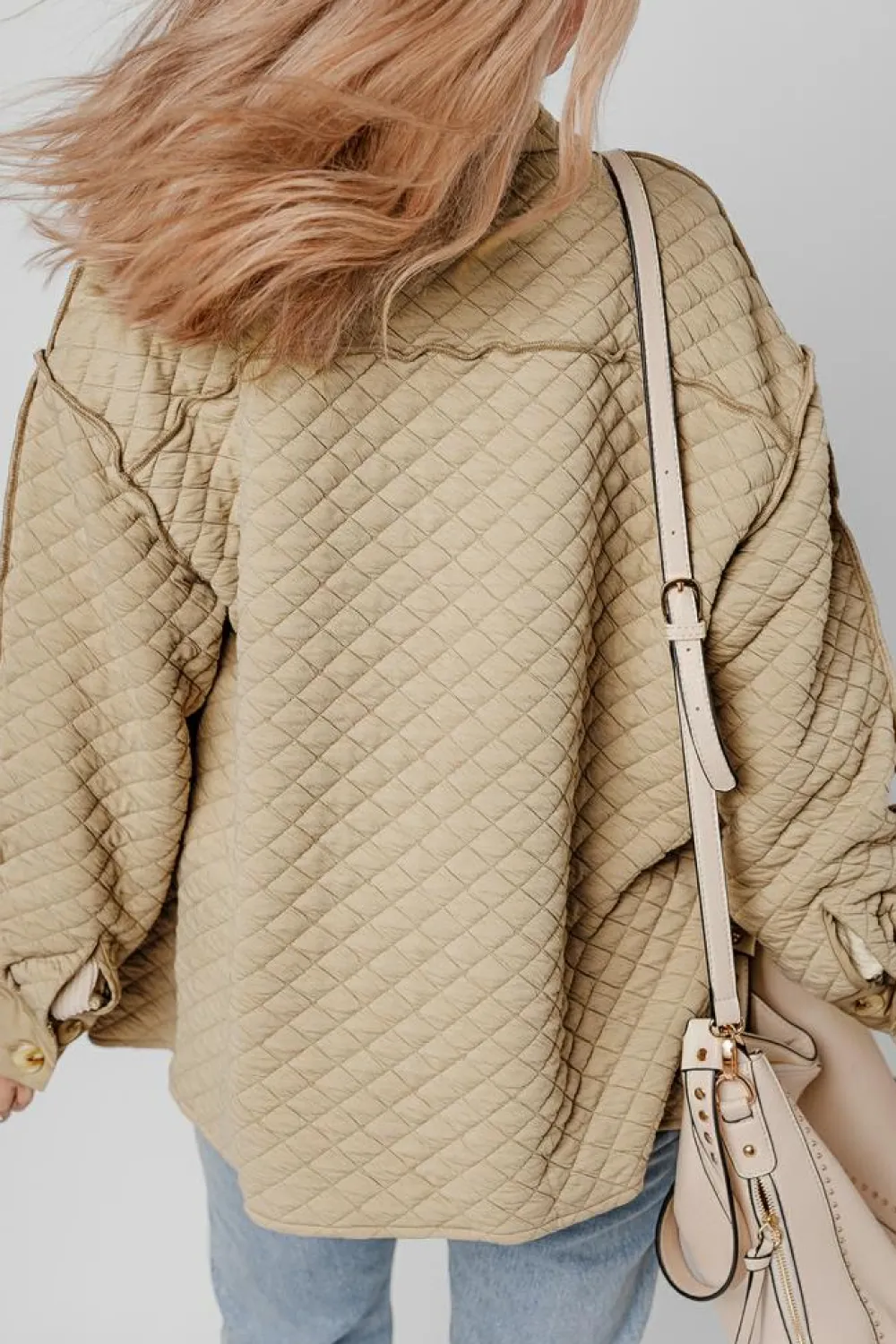 Online Dear-Lover Solid Color Quilted Puffer Buttoned Shacket Jet Stream