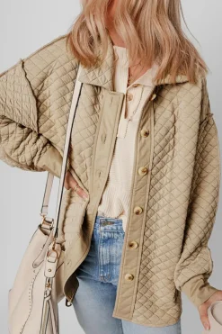 Online Dear-Lover Solid Color Quilted Puffer Buttoned Shacket Jet Stream
