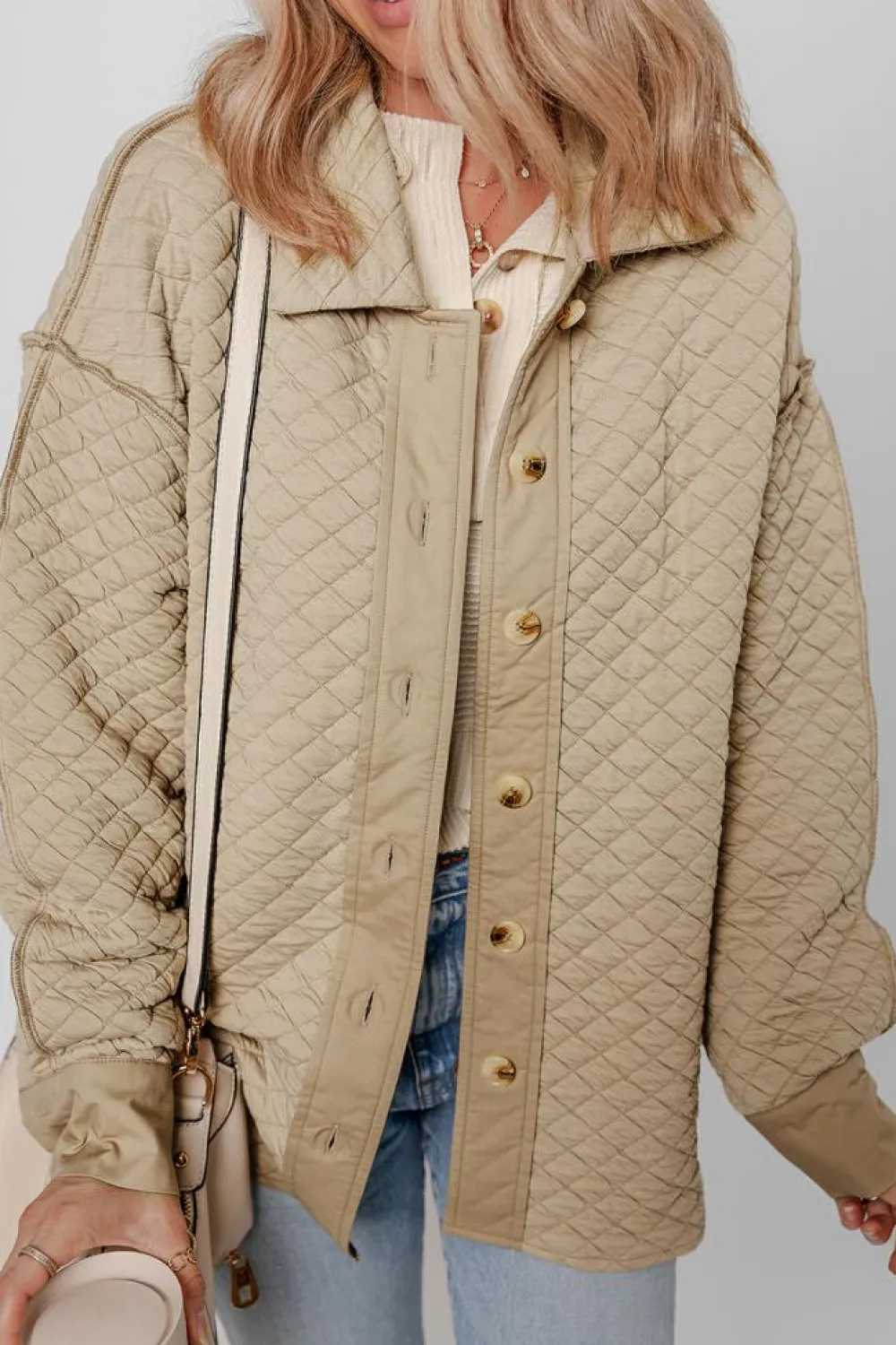 Online Dear-Lover Solid Color Quilted Puffer Buttoned Shacket Jet Stream