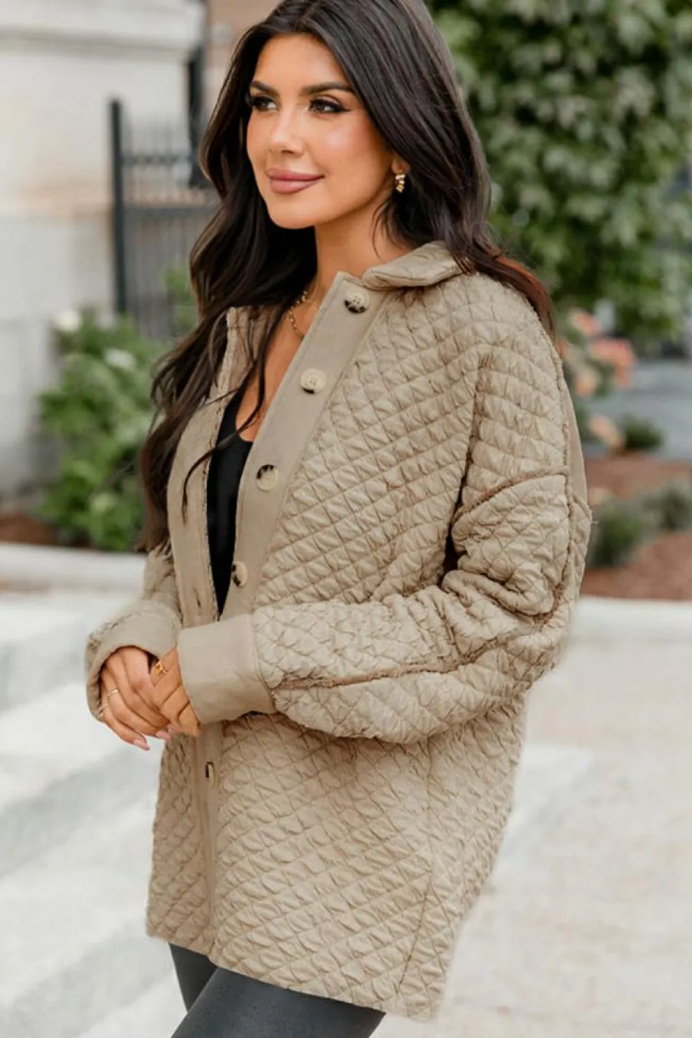 Online Dear-Lover Solid Color Quilted Puffer Buttoned Shacket Jet Stream