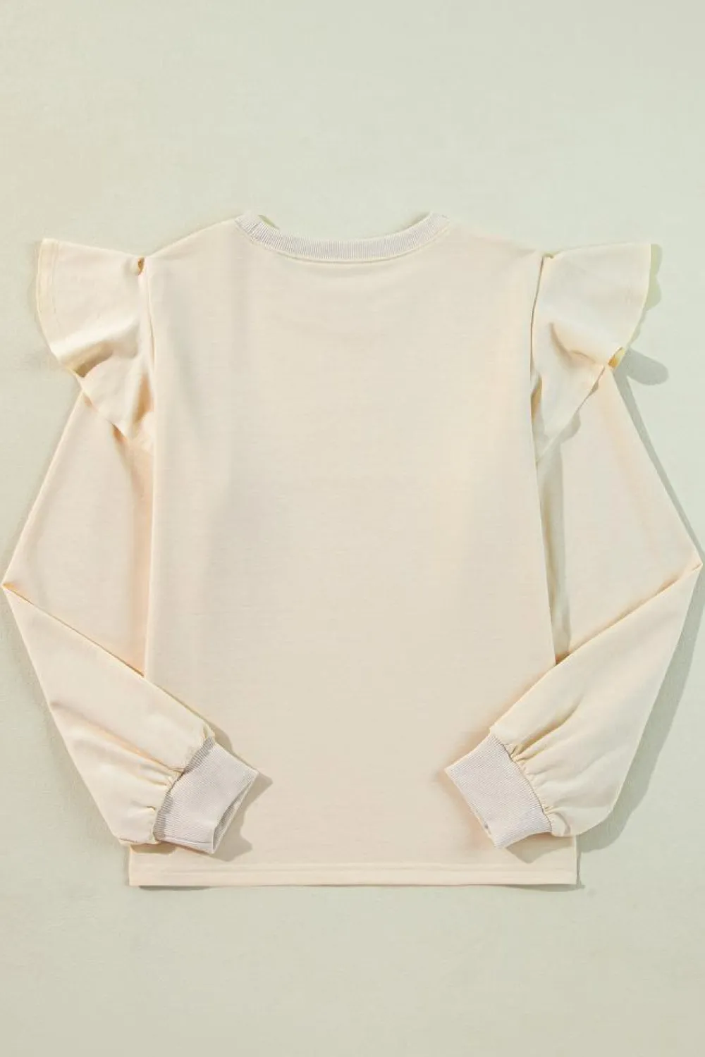 Best Dear-Lover Solid Color Ruffled Shoulder Long Sleeve Blouse Jet Stream