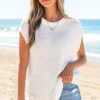 Best Dear-Lover Solid Color Sweater Tee with Side Slits Jet Stream