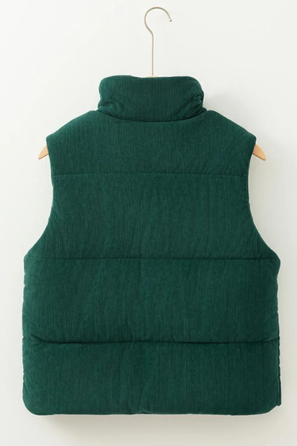Fashion Dear-Lover Corduroy Stand Neck Zipped Puffer Vest Jungle Green