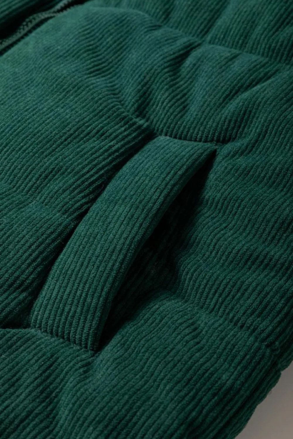 Fashion Dear-Lover Corduroy Stand Neck Zipped Puffer Vest Jungle Green