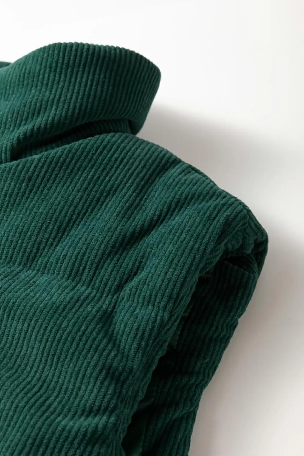 Fashion Dear-Lover Corduroy Stand Neck Zipped Puffer Vest Jungle Green