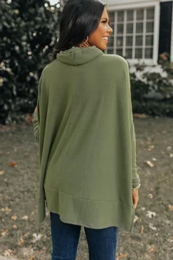 Clearance Dear-Lover Cowl Neck Shift Tunic Top Jungle Green