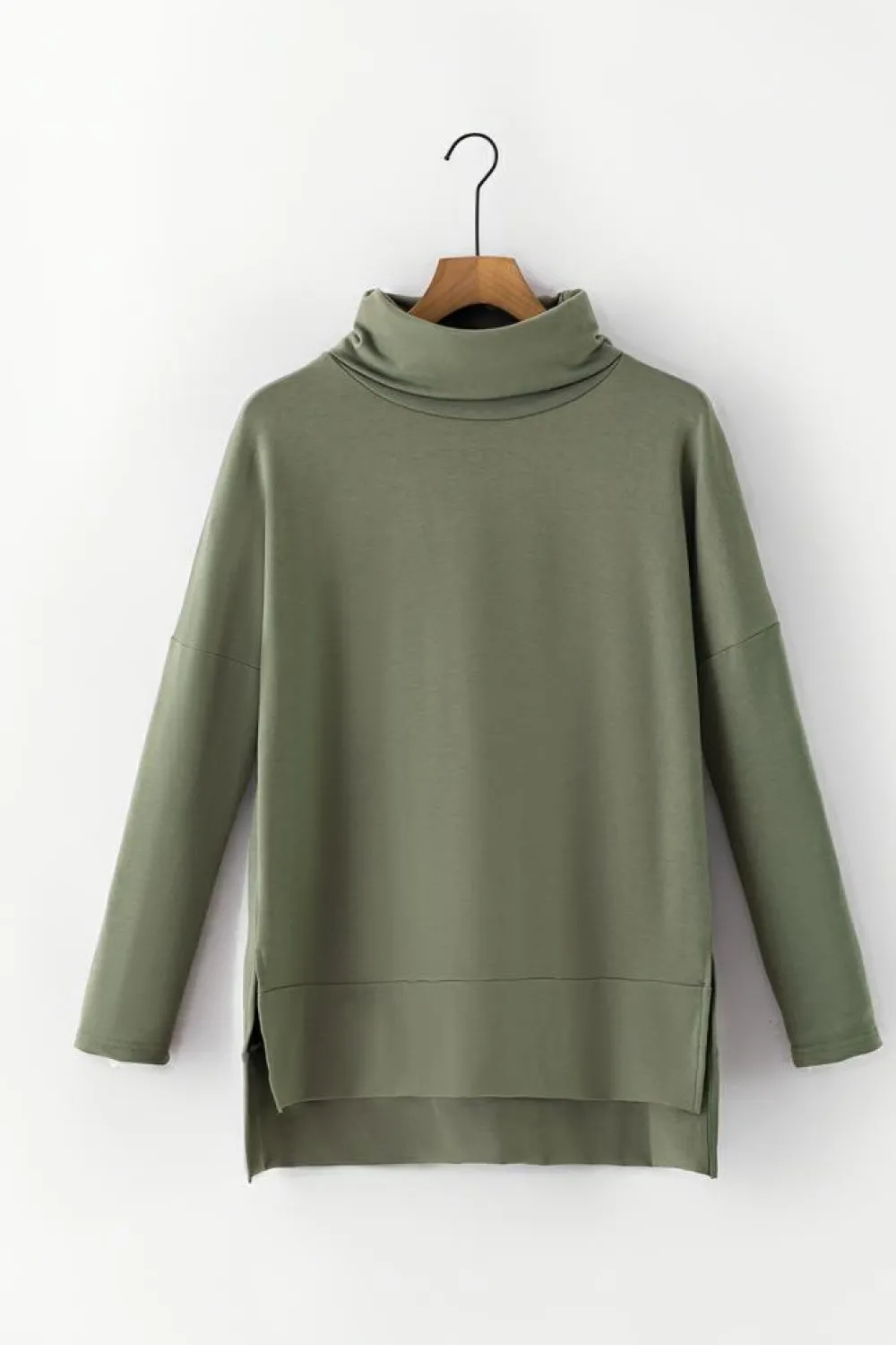 Clearance Dear-Lover Cowl Neck Shift Tunic Top Jungle Green