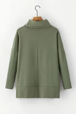 Clearance Dear-Lover Cowl Neck Shift Tunic Top Jungle Green