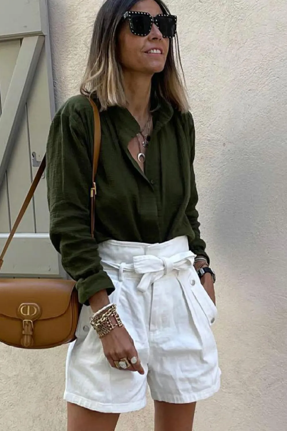 Outlet Dear-Lover Crinkle Textured Button Up Long Sleeve Shirt Jungle Green