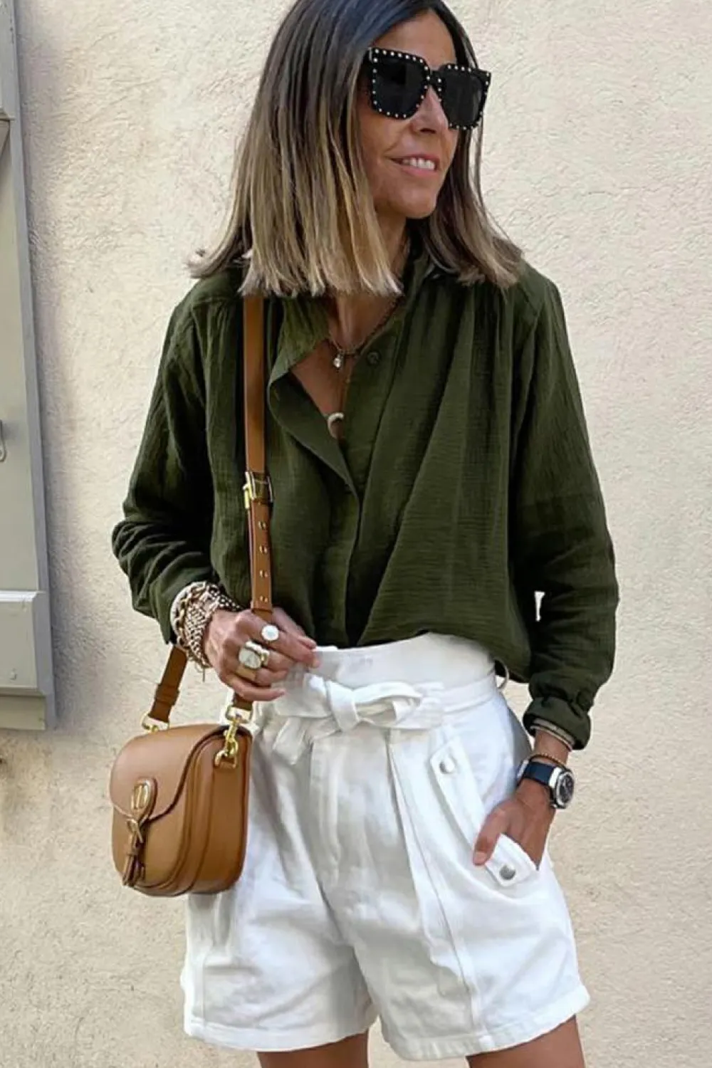 Outlet Dear-Lover Crinkle Textured Button Up Long Sleeve Shirt Jungle Green