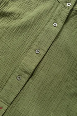 Outlet Dear-Lover Crinkle Textured Button Up Long Sleeve Shirt Jungle Green
